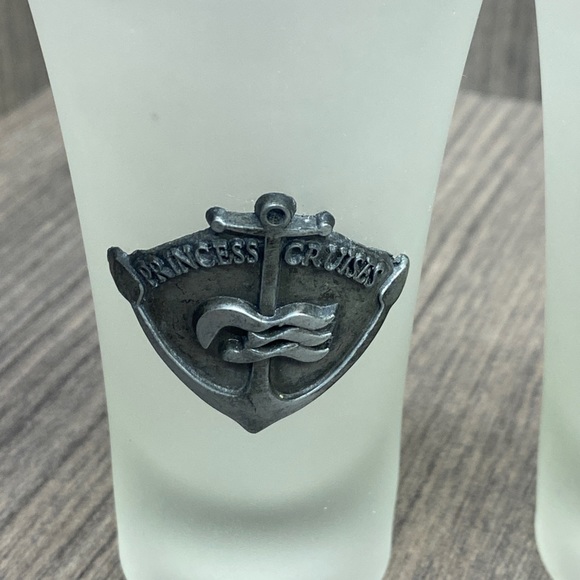 Princess Cruise Line Souvenir Frosted Shot Glasses W/Pewter Ship Seals Set of 3 - Picture 2 of 7